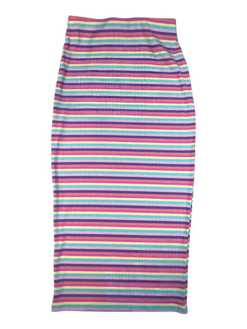 Showpo Rainbow Stripe Ribbed Bodycon Midi Skirt Multicolor Size US 6